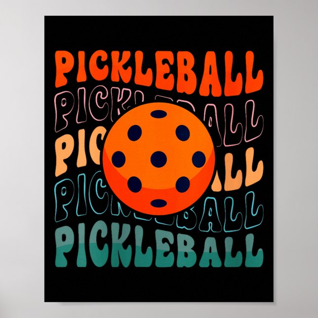 Póster Estilo retro de pickleball femenino agitando con u (Frente)