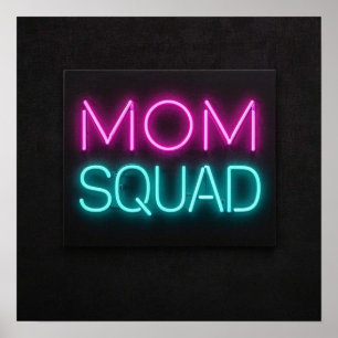 Póster Estilo retro ‘Escuadrón de mamá’ neón rosa y verde