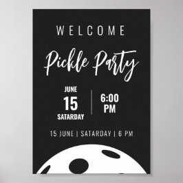 Póster Estilo Retro Neon Black Themed Pickleball Cumpleañ
