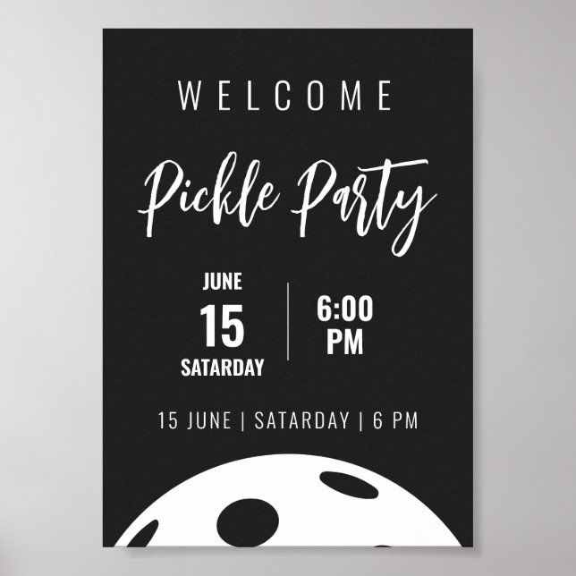 Póster Estilo Retro Neon Black Themed Pickleball Cumpleañ (Frente)