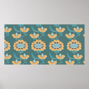 Póster estilo retro patrón abstracto floral sin soldadura