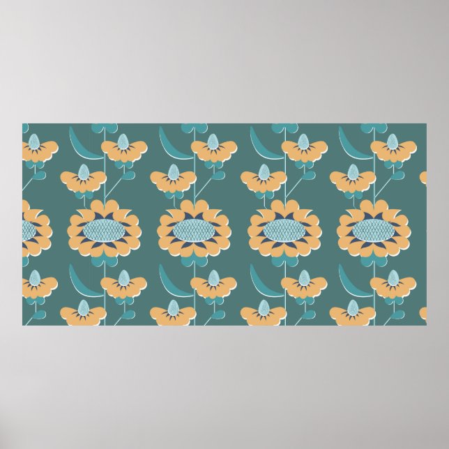 Póster estilo retro patrón abstracto floral sin soldadura (Frente)