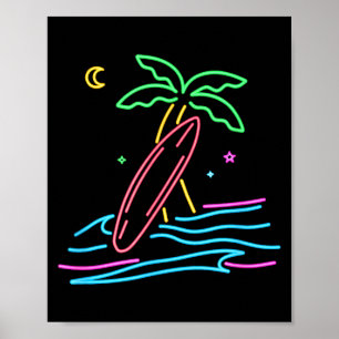 Póster estilo retro surf vintage de los 80 playa surfero 