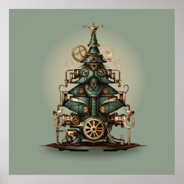 Póster Estilo retro vintage del árbol de Navidad Steampun