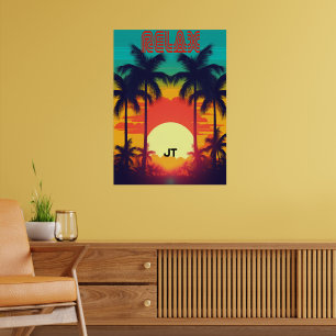 Póster Estilo Trópico Retro Sunset de los 80