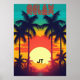 Póster Estilo Trópico Retro Sunset de los 80