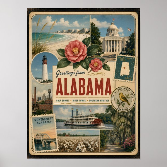 Póster Estilo Vintage Auténtico de Alabama (Frente)