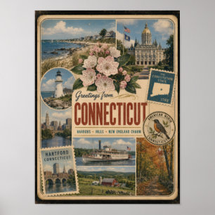 Póster Estilo Vintage Auténtico de Connecticut