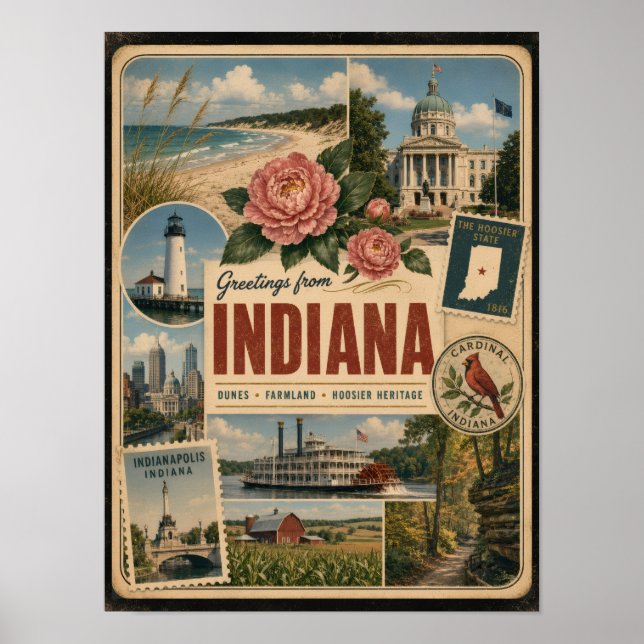 Póster Estilo Vintage Auténtico de Indiana (Frente)