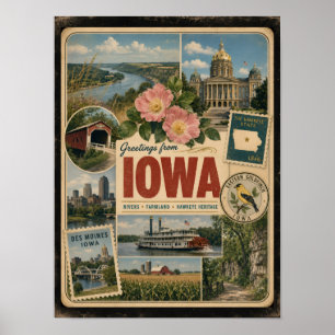 Póster Estilo Vintage Auténtico de Iowa