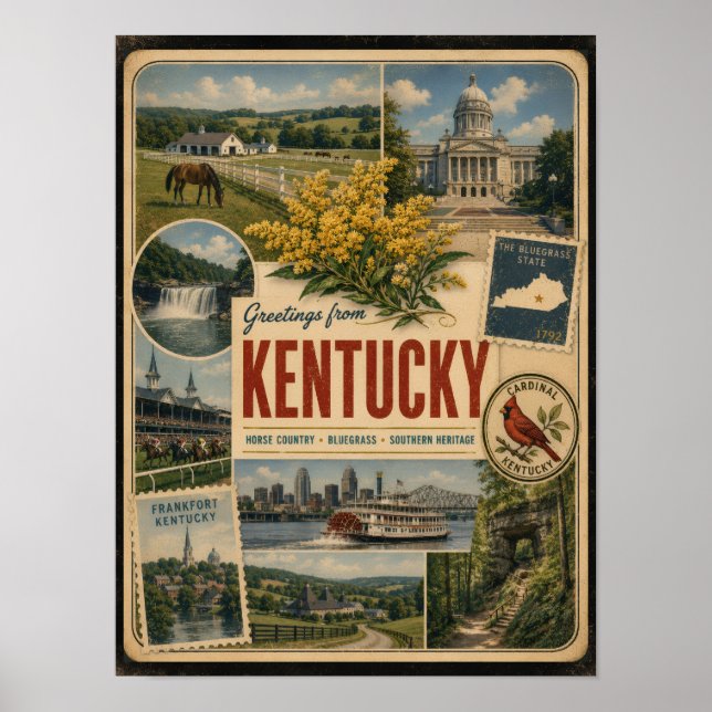 Póster Estilo Vintage Auténtico de Kentucky (Frente)