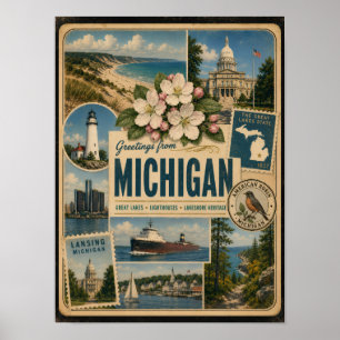Póster Estilo Vintage Auténtico de Michigan