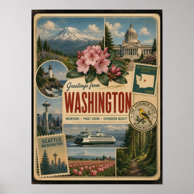 Póster Estilo Vintage Auténtico de Washington (Frente)