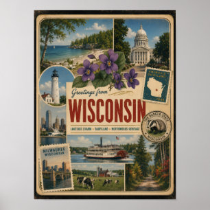 Póster Estilo Vintage Auténtico de Wisconsin
