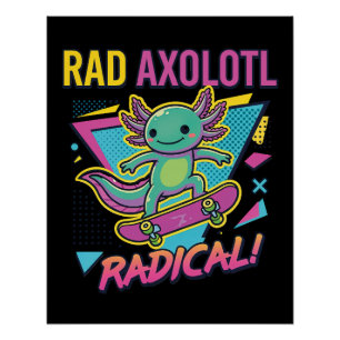 Póster Estilo vintage de los 90 Axolotl Skateboard Rad ne