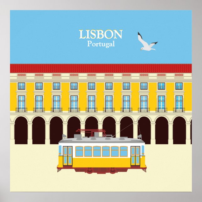 Póster Estilo vintage del tranvía amarillo de Lisboa (Frente)