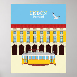 Póster Estilo vintage del tranvía amarillo de Lisboa