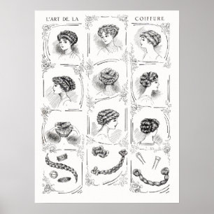 Póster Estilos de pelo de las mujeres francesas de época