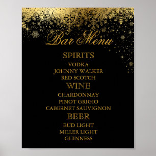 Póster Estiloso Black and Gold Snowflakes - Menú Bar