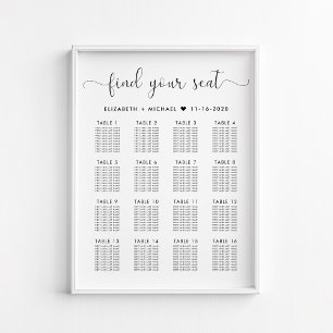 Póster Estiloso gráfico de asientos de 16 Bodas de mesa