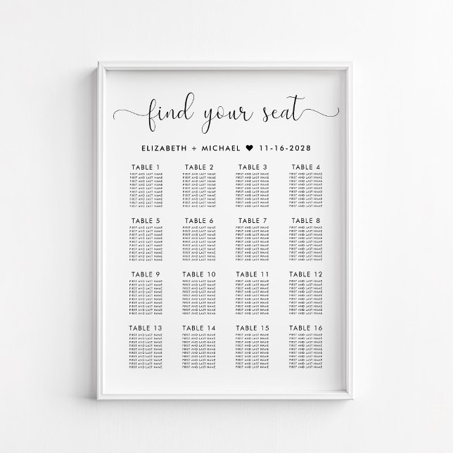 Póster Estiloso gráfico de asientos de 16 Bodas de mesa (Subido por el creador)