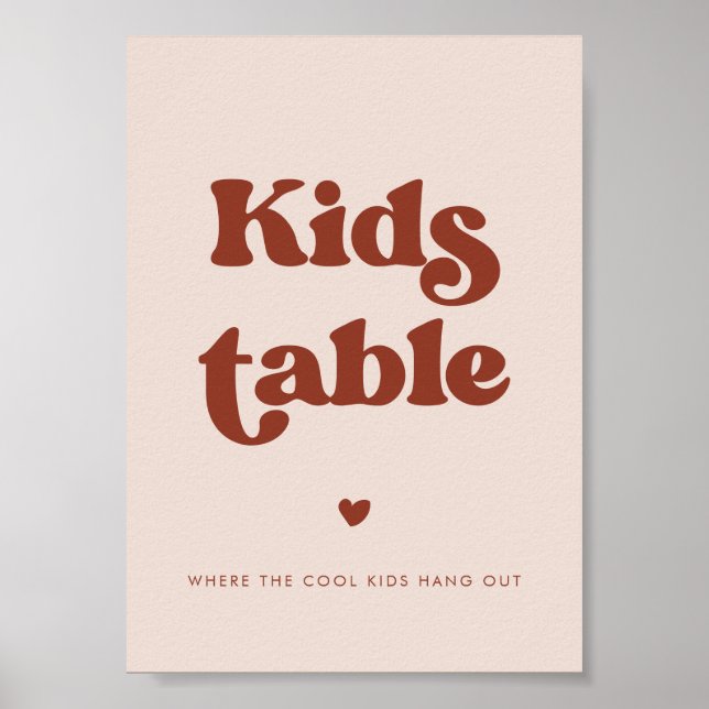 Póster Estiloso retro Peach Pink Bodas Kids Table (Frente)
