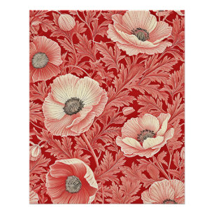 Póster Estiloso Rojo Rosa Poppies Arte Floral