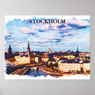 Póster Estiloso Stockholm Suecia Panorama City View