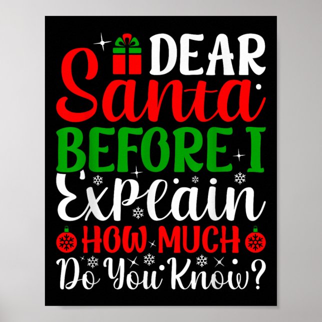 Póster Estimado Papá Noel Antes De Explicar Cuánto Sabes  (Frente)