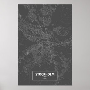 Póster Estocolmo, Suecia (blanca en negro)