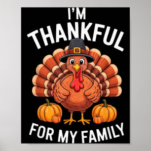 Póster Estoy Agradecido Por Mi Familia Lindo Pavo Día De 