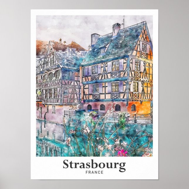 Póster Estrasburgo Francia Traje la mano de la acuarela (Frente)