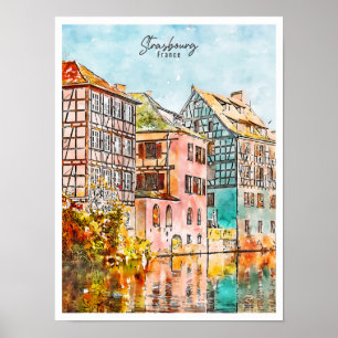 Póster Estrasburgo Francia vintage acuarela de viaje
