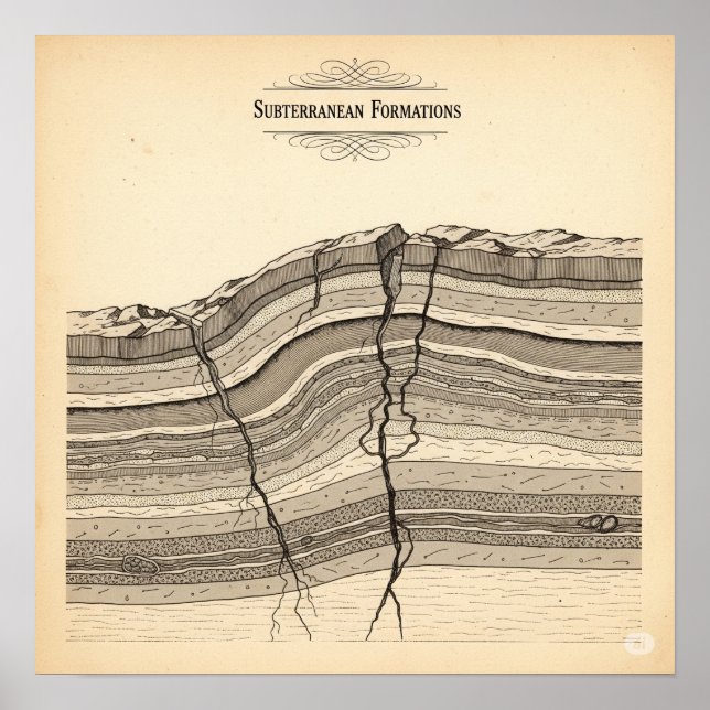 Póster Estratos geológicos vintage (Frente)