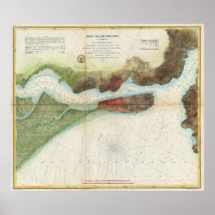 Póster Estrecho de la isla de la yegua del vintage y mapa