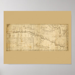 Póster Estrechos de mapas antiguos de la carta náutica de