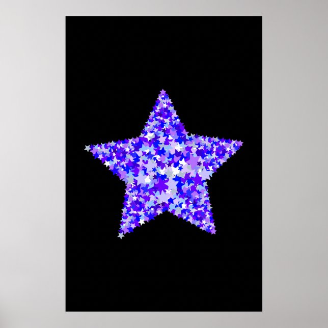 Póster Estrella azul y púrpura de estrellas (Frente)