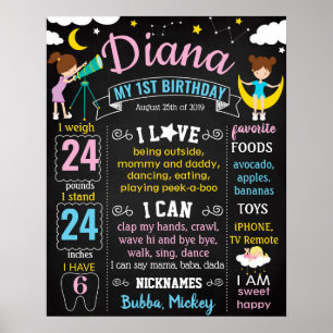 Póster Estrella chica Gazing pequeña estrella cumpleaños