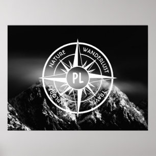 Póster Estrella de brújula emblema monopólico montañas dr