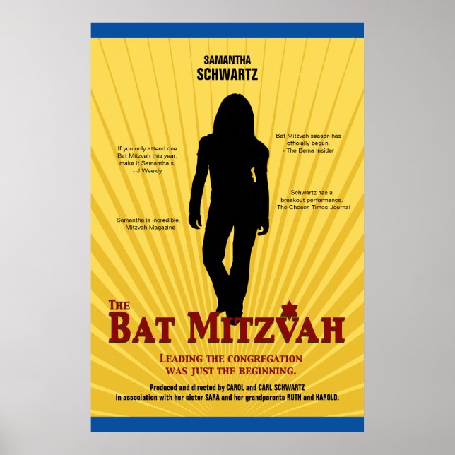 Póster Estrella de cine Bat Mitzvah Poster azul amarillo (Frente)