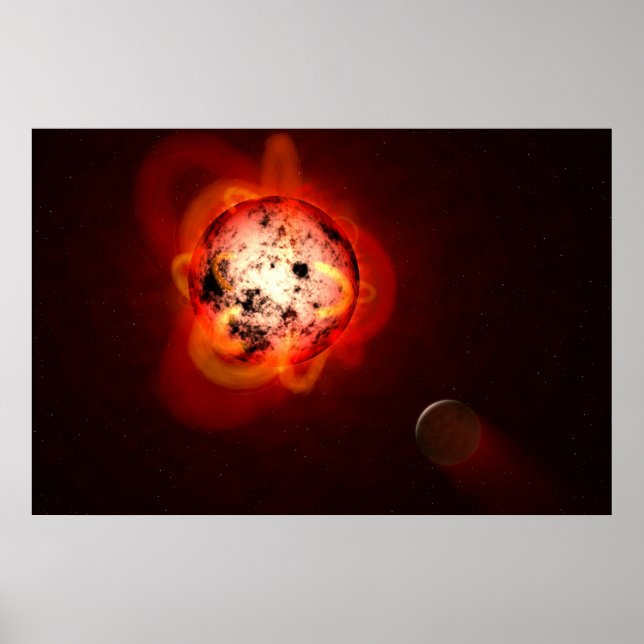 Póster Estrella De Enano Rojo Orbida Por Un Exoplaneta Hi (Frente)