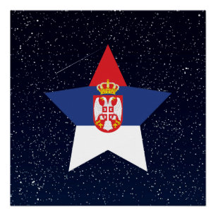 Póster Estrella de la bandera de Serbia en el espacio