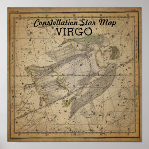 Póster Estrella de la Constelación Virgen Virgo Mapa de B