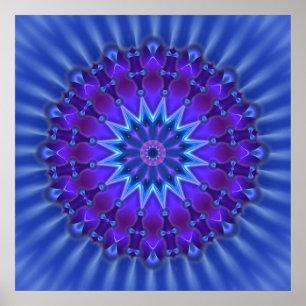 Póster Estrella de Mandala en azul   flor real