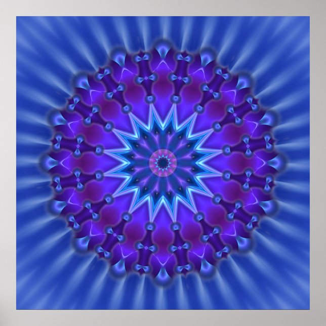 Póster Estrella de Mandala en azul | flor real (Frente)