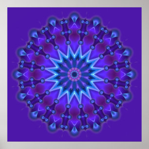 Póster Estrella de Mandala en azul   violeta