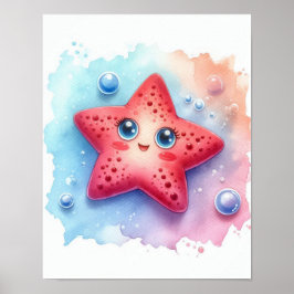 Póster Estrella de mar acuarela