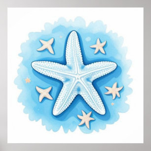 Póster Estrella de mar en azul