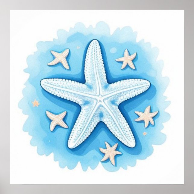 Póster Estrella de mar en azul (Frente)