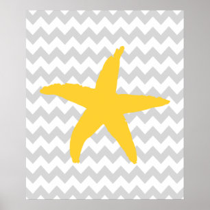 Póster Estrella de mar náutica amarilla y gris de Chevron